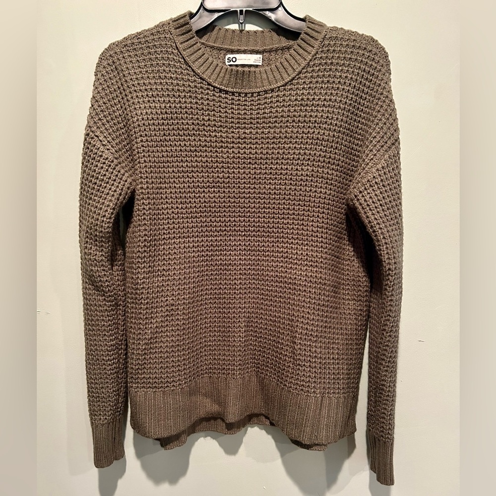 Juniors' SO® Waffle Crewneck Sweater Green Size Small